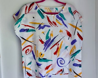 Vintage anne rashes short sleeve blouse eighties paint splatter medium