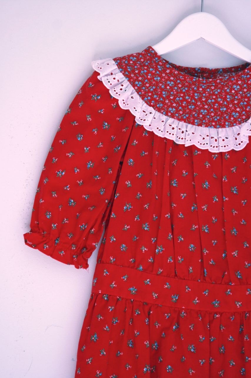 Vintage girls dress red calico Eber girl size 4T holiday | Etsy