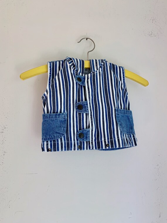 Vintage toddler denim vest 12 months striped with hoo… Gem