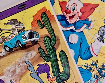 Vintage tray puzzles Bozo the Clown Road Runner Whitman puzzles