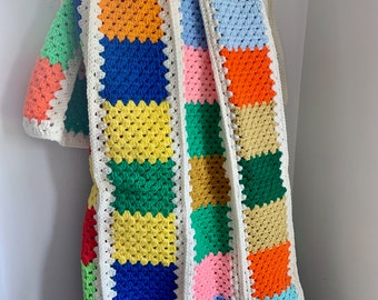 Vintage crochet blanket twin  or full size rainbow colors
