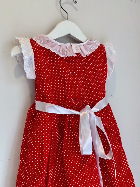 Vintage red polka dot smocked girls dress 3t - image 6