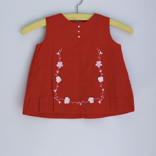 Vintage red velvet jumper with white flower detail  12-18 months
