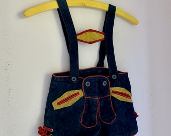 Vintage suede lederhosen black yellow and red 4t 5t 6t