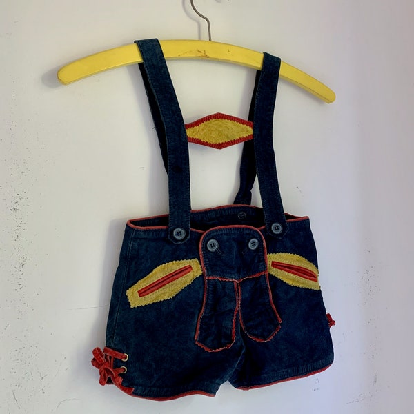 Vintage suede lederhosen black yellow and red 4t 5t 6t