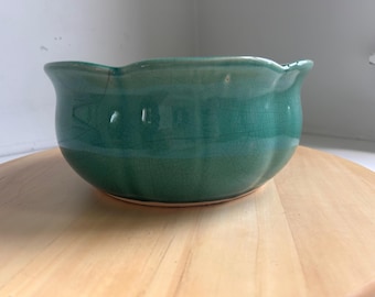 Vintage Turquoise ceramic planter low planter