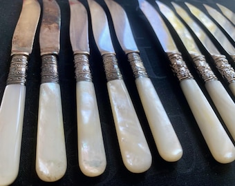Antique fruit knives mother of pearl handles 2 sets Meriden Silver company