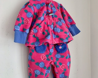 Vintage Gymboree snow suit fleece 12 months pink and purple flowers