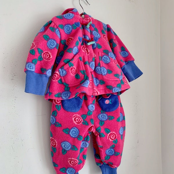 Vintage Gymboree snow suit fleece 12 months pink and purple flowers