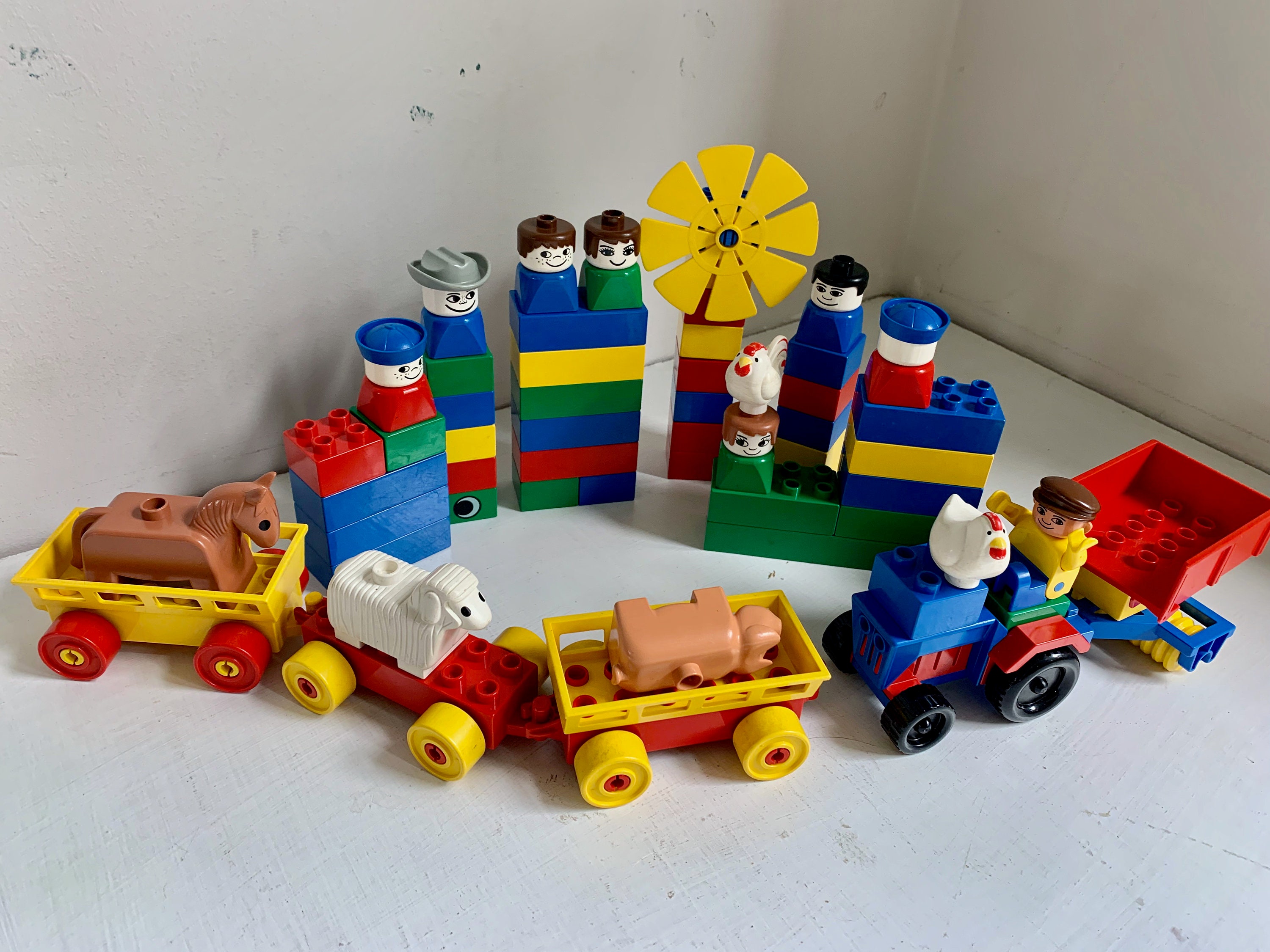 155 Vintage LEGO Duplo Blocks Bricks Parts Police Fire Train Minifigs  People 
