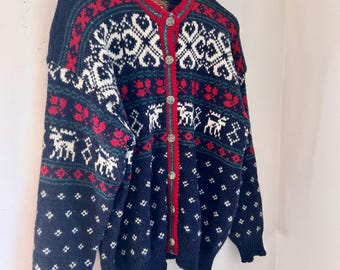 Vintage Alps womens wool cardigan nordic style novelty sweater large