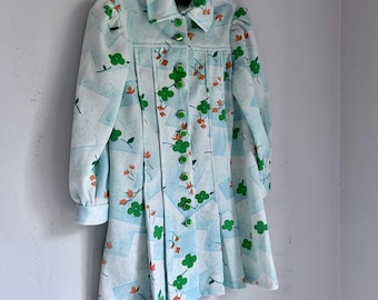 Vintage girls dress polyester green flowers 5t 6t