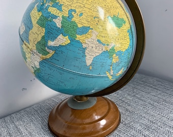 Vintage Replogle 8 inch simplified globe metal 1940s