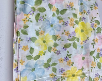 Vintage sheer fabric floral pink yellow blue