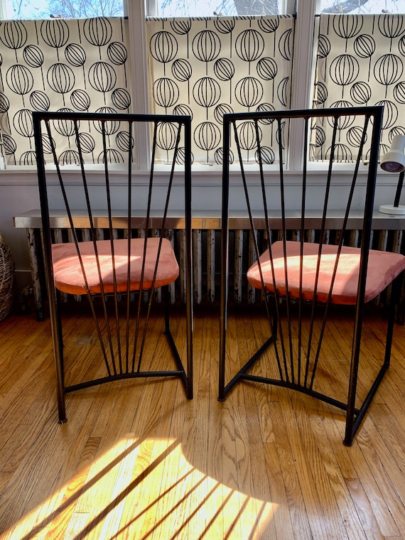 Pair of Post Modern Chairs Black Metal Memphis Style Cal Pair of Post Modern Chairs Black Metal Memphis Style Cal