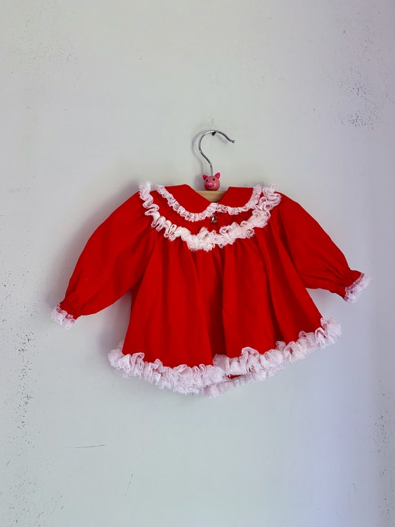 Vintage infant dress red ruffles newborn to 3 mont