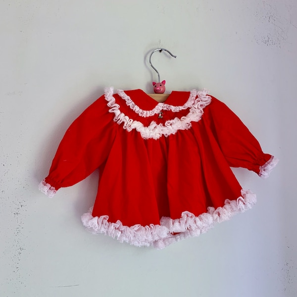 Vintage infant dress red ruffles newborn to 3 months Bryan