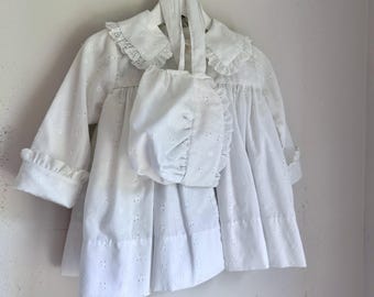 CL Castro vintage girls coat, eyelet lace with bonnet 2t 3t