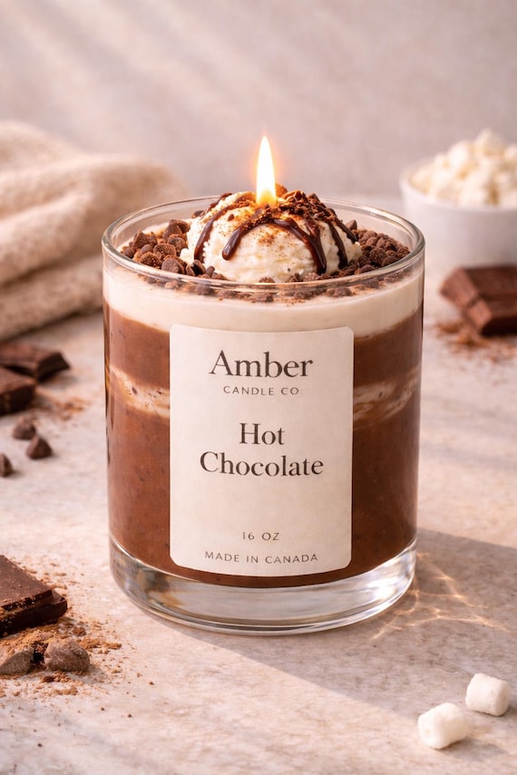 Hot Chocolate Candle | Hot Cocoa Candle | Chocolate Dessert Candle | Cozy Winter Candle | Coffee Shop Candle | Unique Gift | Handmade Soy