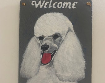 WHITE Toy Poodle Welcome Sign New Handmade