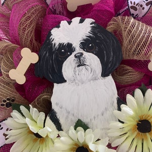 Shih Tzu Puppy Mesh Door Wreath New Handmade image 4