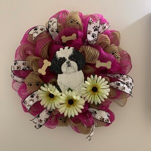 Shih Tzu Puppy Mesh Door Wreath New Handmade image 3