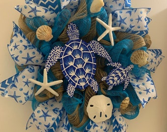 Sea Turtles Mesh Door Wreath New Handmade