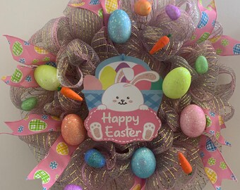 Easter Bunny Door Wreath New Handmade 16”