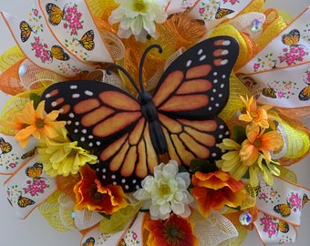 Monarch Butterfly Summer  Door Wreath New Handmade