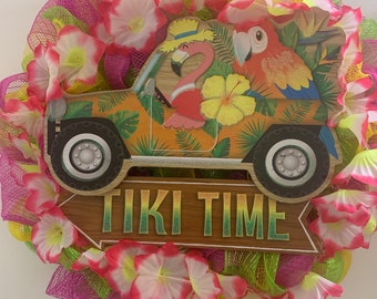 Tiki Time Tropical Party Door Wreath