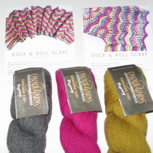 Jimmy Beans Wool Accessory Kit, July 2021, Rock & Roll Scarf: Knit/Crochet Patterns Inc, Cascade 220 Fingering Weight Yarn Included (B2)