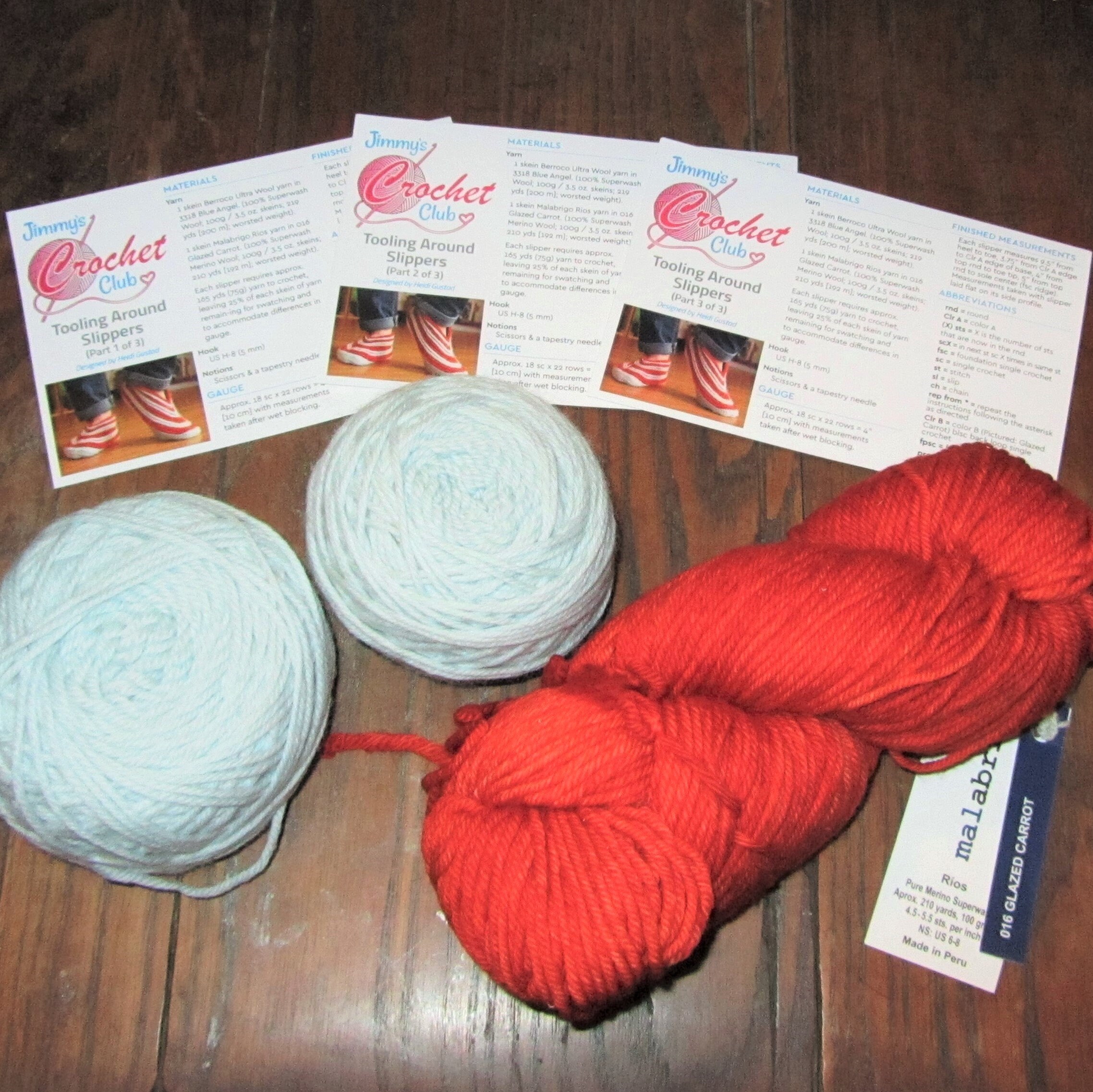 Jimmy Beans Wool Crochet Club Kit, Oct-dec 2020, Tooling Around Slippers:  Knit/crochet Patterns, Malabrigo & Berroco Ultra Wool Worsted B2 