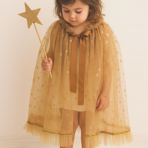 GOLD STAR CAPE, kids dress up cape,sparkle cape, sequin & tulle cape, fairy cape,  dress ups for little girls, toddler dress ups