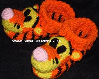 Tiger Slippers - will fit adult shoe size 8-1/2 to 13 CROCHET PATTERN ONLY