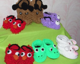 Children's Character Slippers - size Small through Extra Large CROCHET PATTERN ONLY