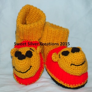 Honey Bear Slippers - will fit adult shoe size 8-1/2 to 13 CROCHET PATTERN ONLY