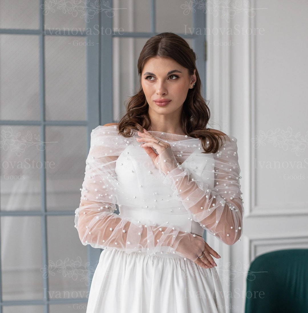 Bridal Topper Long Sleeve, Bridal Topper Beaded, Wedding Dress Cover Up ...