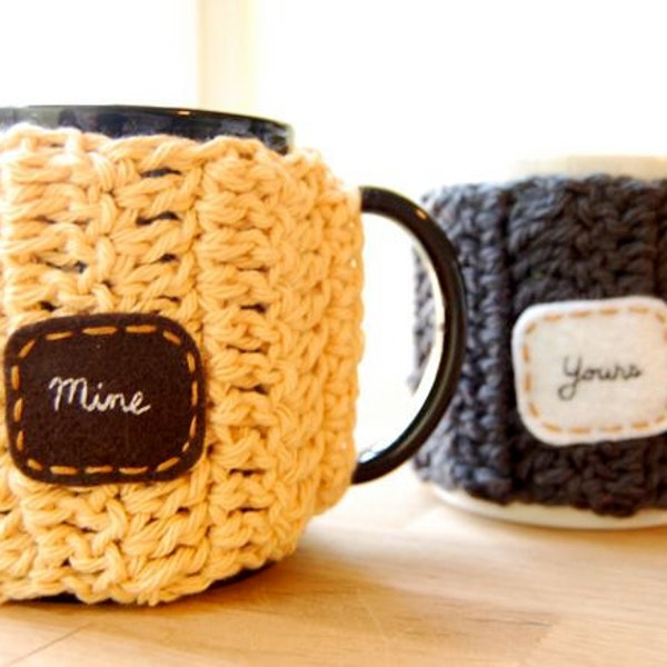 Mine Yours Customizable Coffee Mug Cozy Set Crocheted Tea Cup Cosy Anniversary Gift