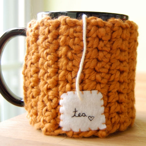 Personalized Tea Love Mug Cozy Pumpkin Organic Cotton Chai Cup Cosy - Made to Order