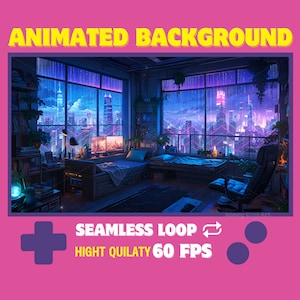 Cyberpunk Bedroom Animated Vtuber Background - Futuristic Twitch Overlay