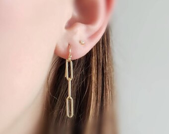 Modern Link Earrings • Gold Chain Dangle Earrings • Minimalist Gold Drops • Chunky Links • Gift For Her • Modern Style • Paper Clip Links