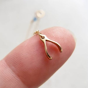 Tiny Wishbone Necklace • Dainty Wishbone Charm • Delicate Gold Chain • Layering Necklace • Good Luck Charm • Girlfriend Gift • Bestie Gift