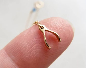 Tiny Wishbone Necklace • Dainty Wishbone Charm • Delicate Gold Chain • Layering Necklace • Good Luck Charm • Girlfriend Gift • Bestie Gift