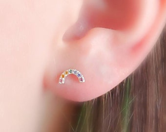 Super Cute Tiny Rainbow Studs • Little Rainbow Earrings • Sterling Multi Color Stone Earrings • Little Girl Gift • Kawaii Jewelry