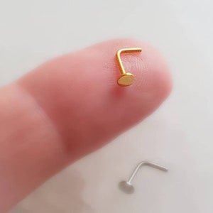 Little Dot Nose Stud • L Bend Nose Stud • 20 Gauge Nose Jewelry • 14k Yellow Gold Plated • Minimalist Style • Flat Disc • Circle