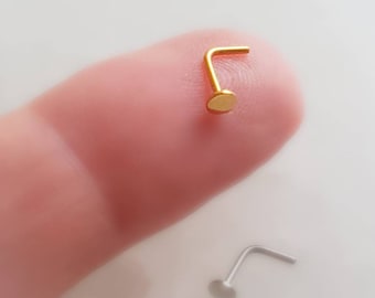 Little Dot Nose Stud • L Bend Nose Stud • 20 Gauge Nose Jewelry • 14k Yellow Gold Plated • Minimalist Style • Flat Disc • Circle
