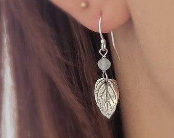 Leaf & Gemstone Drop Earrings • Choose Your Color • Custom Earrings • Boho Style • Nature Inspired • Mint Leaves • Dangle Earrings
