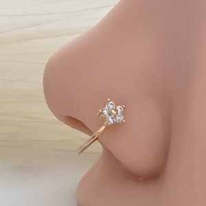 Diamond CZ Flower Nose Ring • 20 Gauge • Cubic Zirconia Flower Nose Hoop • Nose Jewelry • Dainty Nose Ring • Snug Nose Hoop