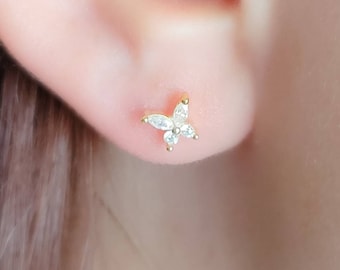 Tiny Butterfly Studs • Dainty Sparkle Studs • Second Piercing • 22 Gauge • Sparkle Butterflies • Marquise Diamond CZ • Delicate Earrings
