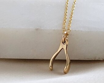 Tiny Wishbone Necklace • Dainty Wishbone Charm • Delicate Gold Chain • Layering Necklace • Good Luck Charm • Girlfriend Gift • Bestie Gift